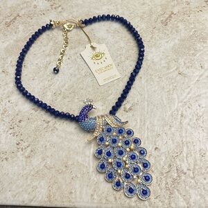 Eye Candy Glass Crystal Peacock Necklace New